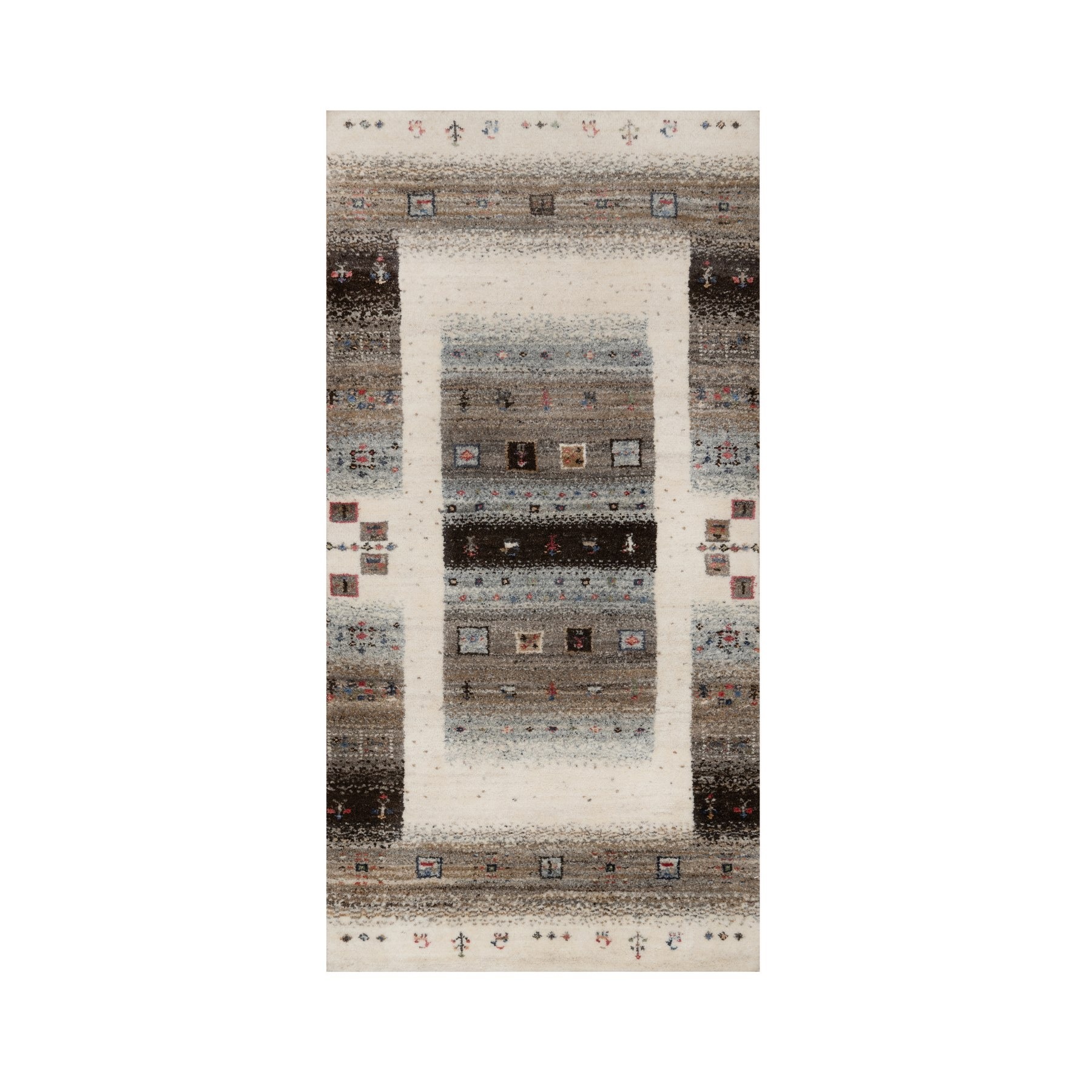 Chiffon White, Modern, Lori Buft Gabbeh with Small Animal and Human Figurines, Thick and Plush, Pure Wool, Hand Knotted, Oriental Rug